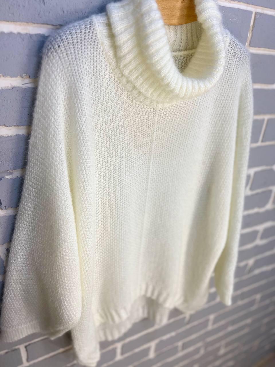 Светр жіночий MY FASHION 3267 павутинка оверсайз широкий комір хомут подовжений р. 44-48 Білий (3116) - фото 6