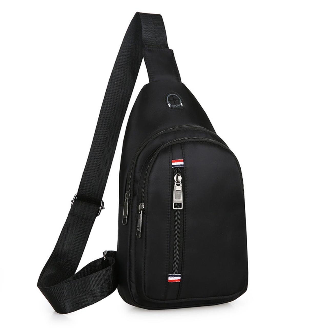 Бананка мужская сумка через плечо с выходом для наушников Черный (A_10255)