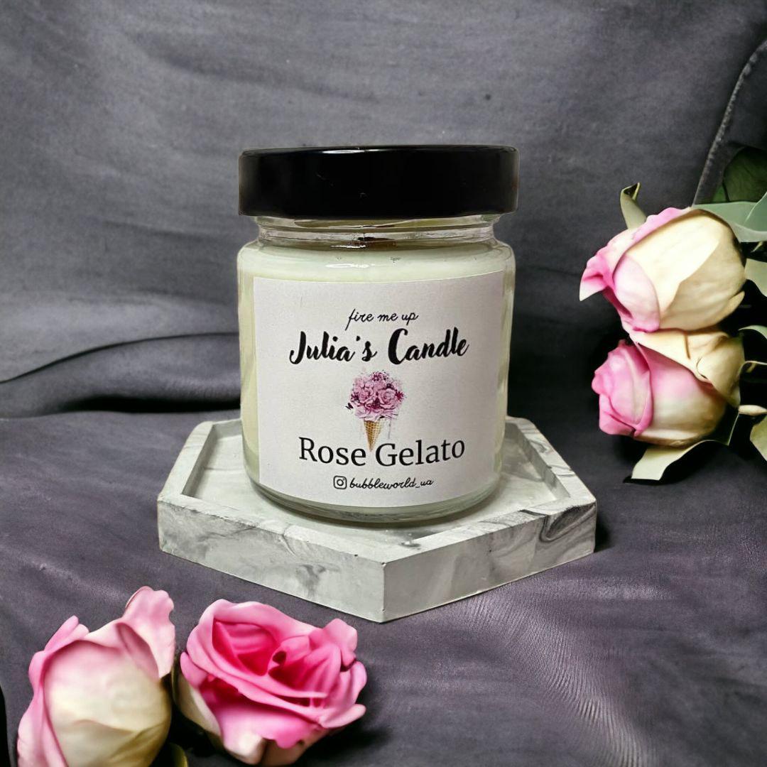 Ароматична свічка Julia's Candle соєва  з дерев'яним гнітом Rose Gelato 200 мл (1100-2206) - фото 1