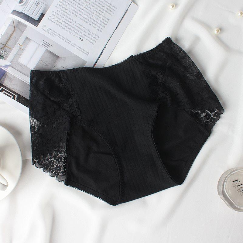 Трусики непромокаемые менструальные в рубчик с кружевными вставками 2XL Черный