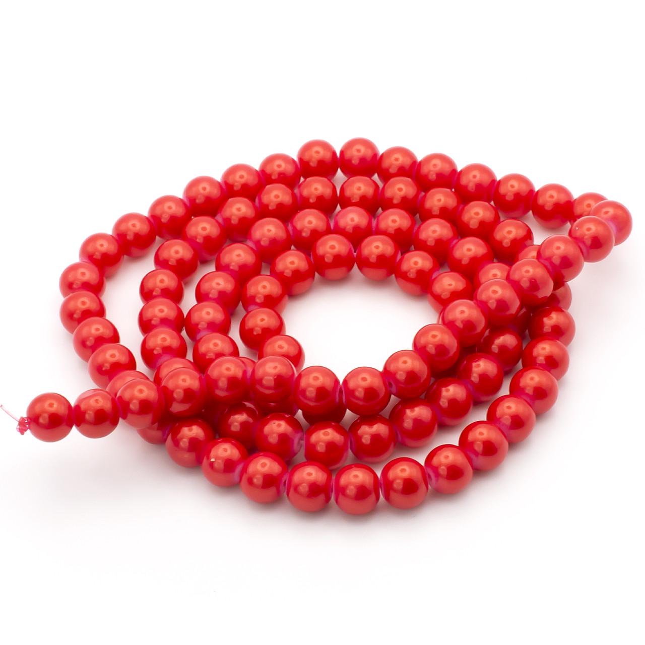 Бусины стеклянные перламутр 8 мм 80 см 105 шт. Красный (БЖ0008п07)