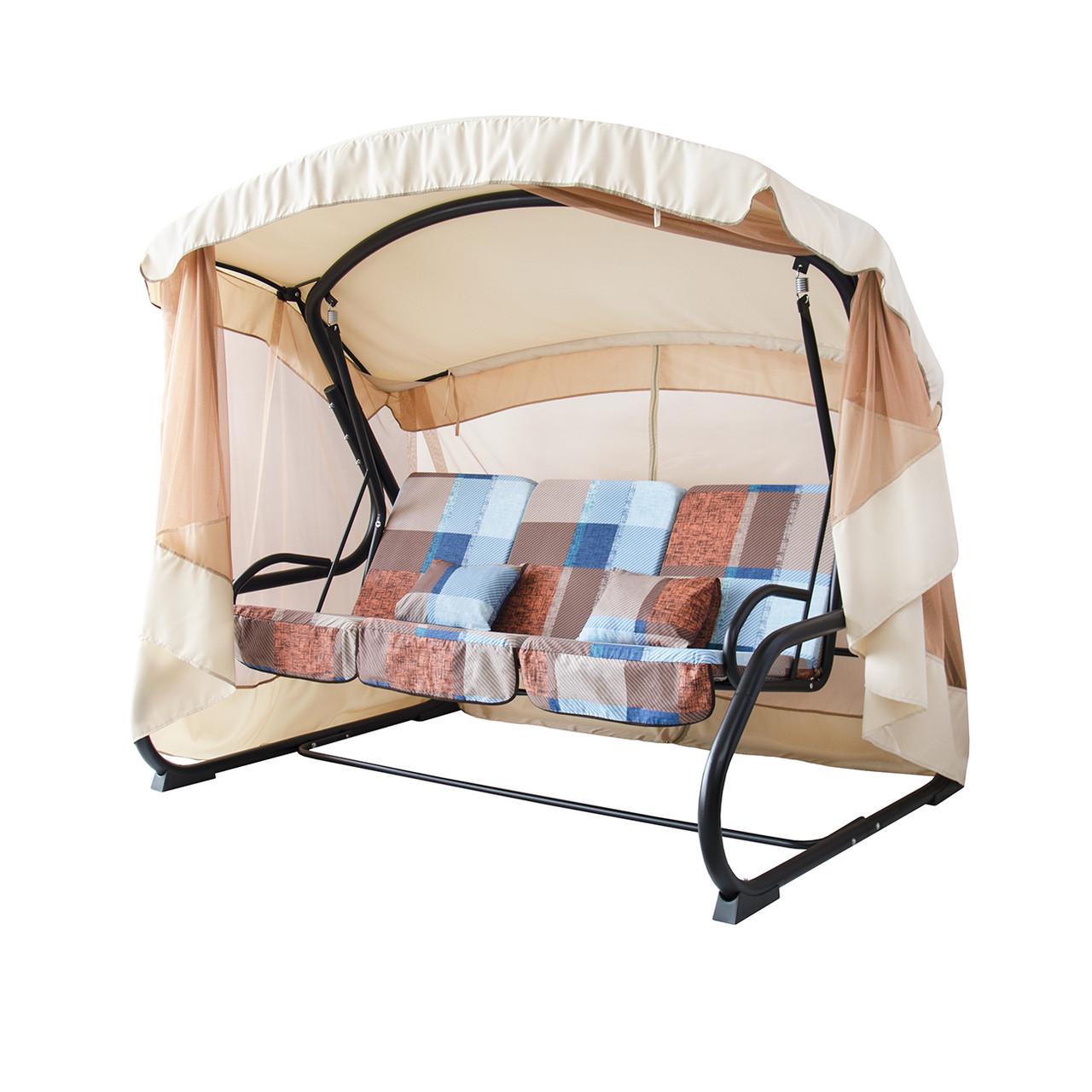 Качели садовые семейная Бязь Lux Большая коричнево-серая клетка Бежевый