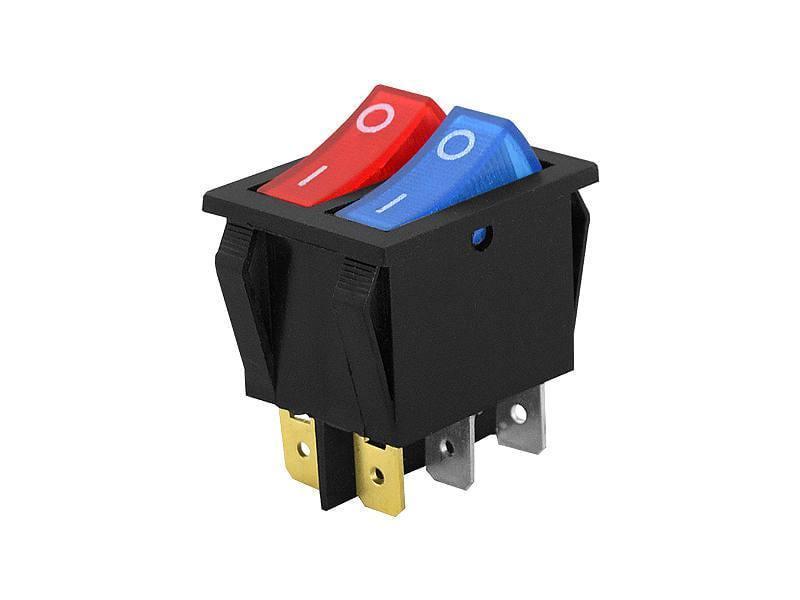Переключатель MK621 ON-OFF двойной 15А 220В с подсветкой Красно-синий (LXXL2101-1C)
