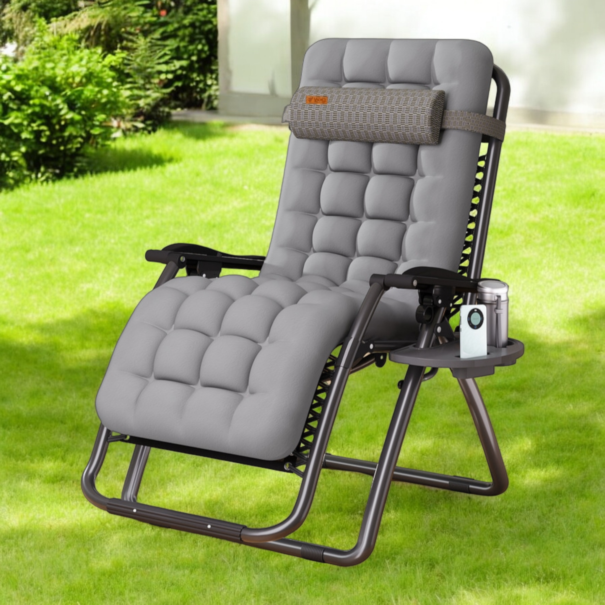 Шезлонг раскладной Zero Gravity WCG R-01садовый с подушкой и матрасом Черно-серый (R-011)