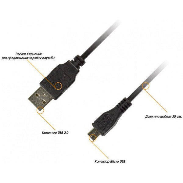 Кабель Piko USB2.0 AM-MicroUSB BM 0,3 м Black (1283126474071) - фото 2