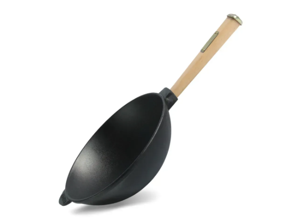 Сковорода чугунная Brizoll WOK с деревянной ручкой 2,2 л (W24H)