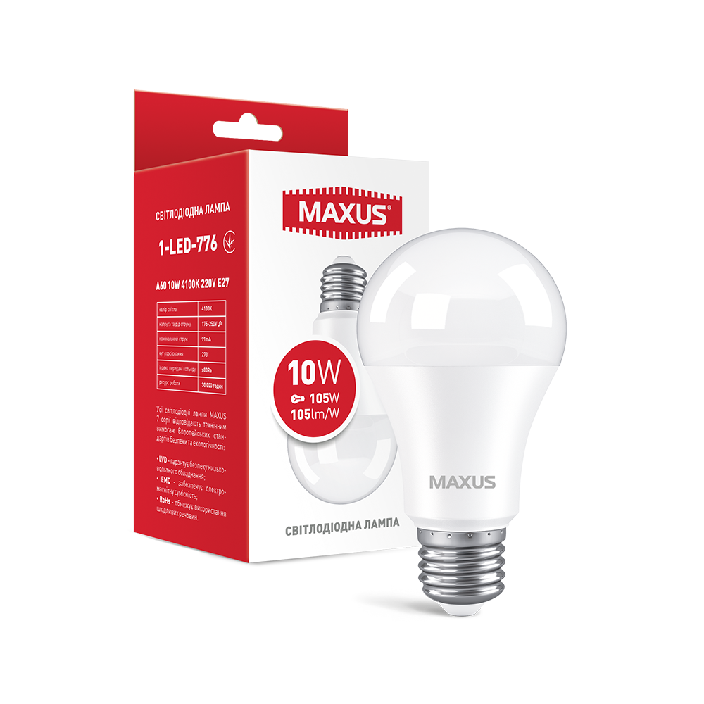 Світлодіодна лампа Maxus 1-LED-776 A60 10W 4100K E27 (27829797)