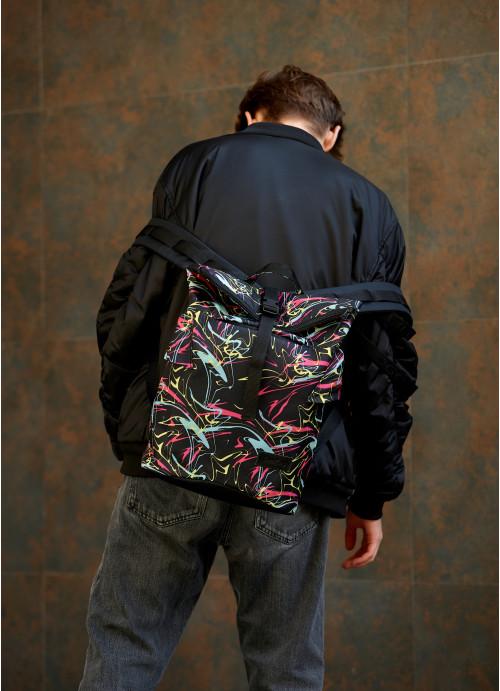 Городской рюкзак мужской роллтоп Sambag Abstract тканевый с отделением под ноутбук Черный (5370271841)