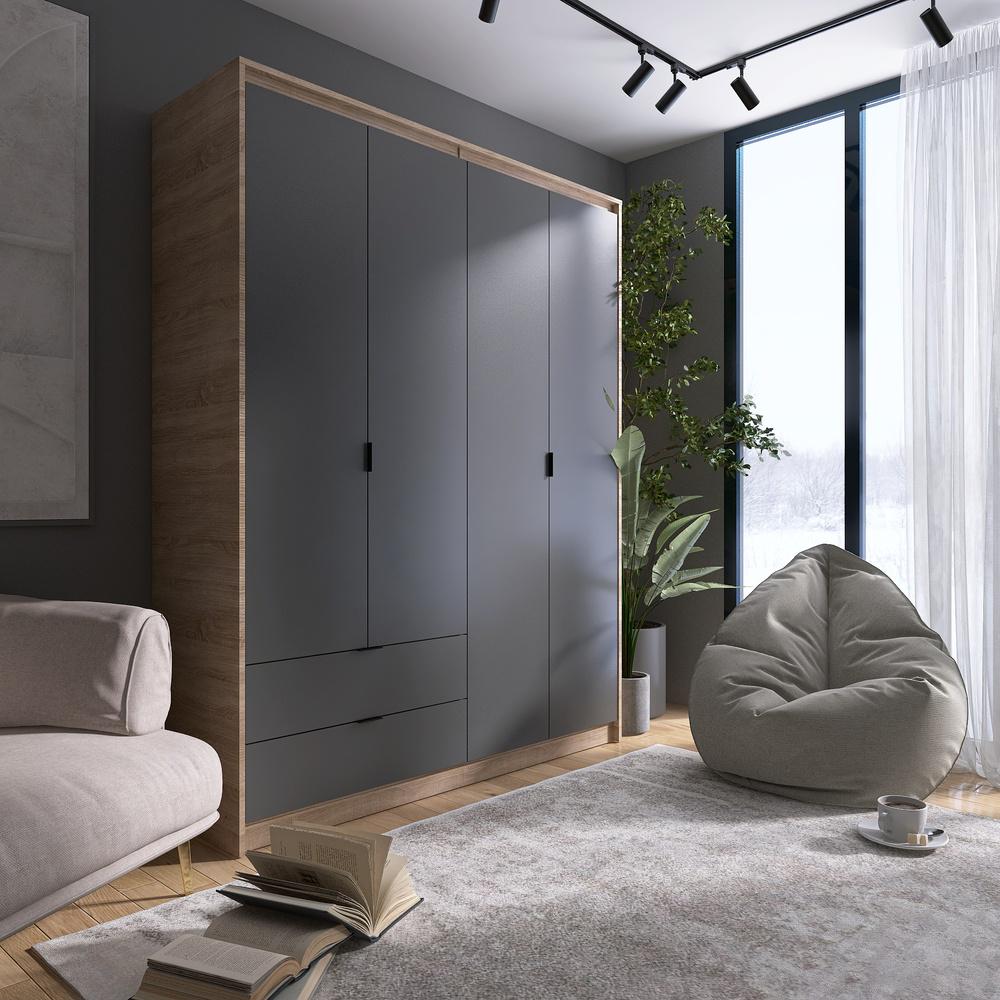 Шкаф распашной для одежды с выдвижными ящиками Эверест Сити-1600 160,2x50x204,6 см Дуб сонома/Графит (EVR-071095) - фото 2