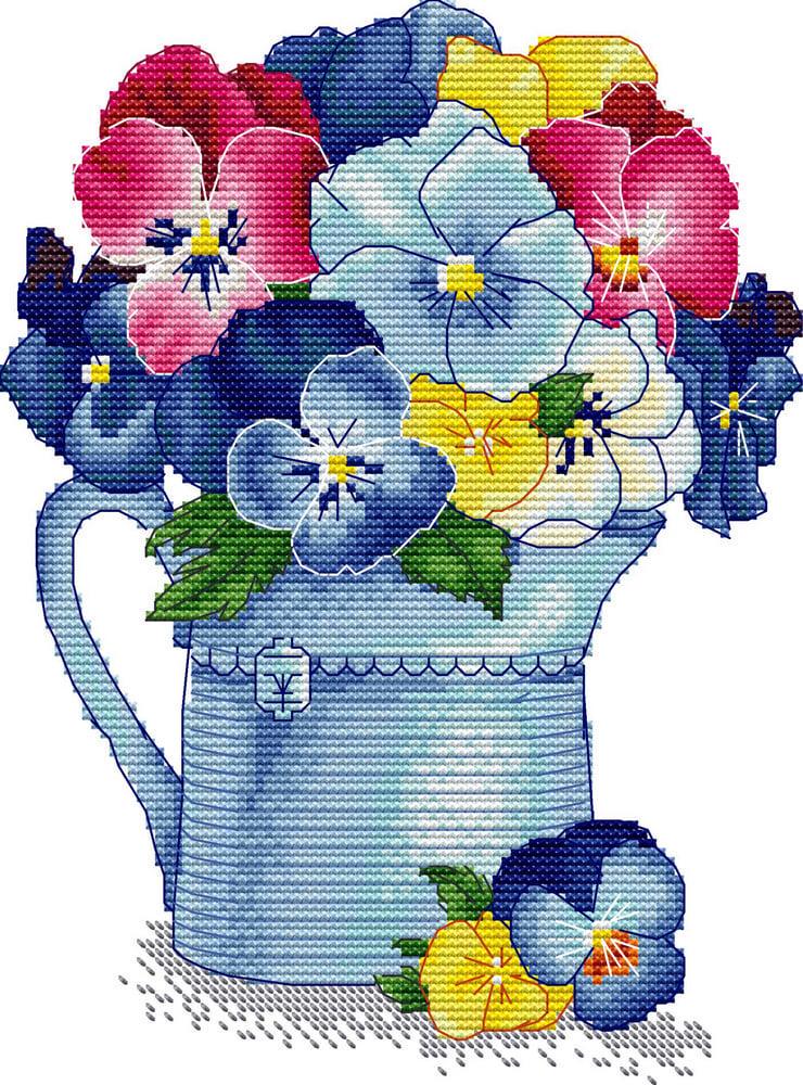 Набор для вышивания крестиком NKF Фиалки в кувшине HA019 ткань 11СТ с рисунком 26х37 см (39840)