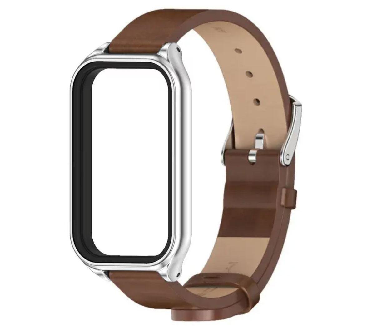 Ремешок кожаный Mijobs для фитнес браслета Xiaomi Smart Band 9 Active Brown (2583292924) - фото 1