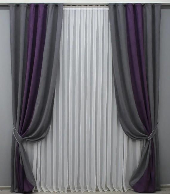 Штори комбіновані 1,5х2,7 м 2 шт. Графітовий/Баклажановий (016дк/1031-1190-1031ш) - фото 1 Штори комбіновані 1,5х2,7 м 2 шт. Графітовий/Баклажановий (016дк/1031-1190-1031ш) - фото 1