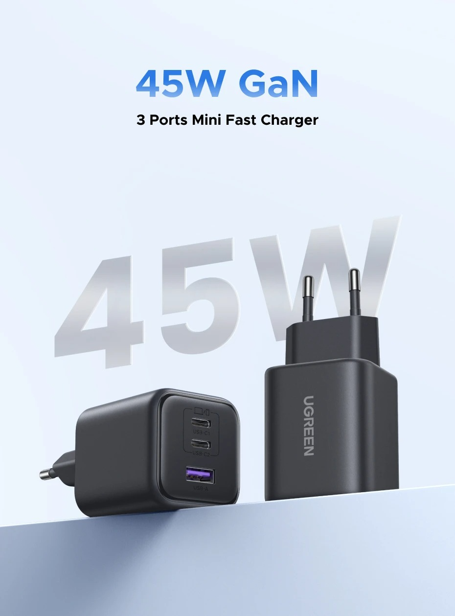 Зарядное устройство UGREEN X527 45W 3-Ports GaN Fast Charger (2000199) - фото 2