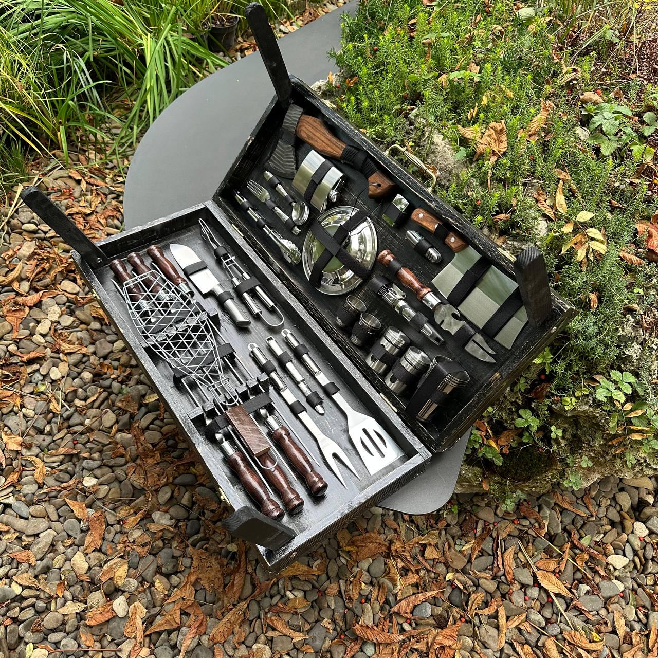Набор шампуров максимальной комплектации в кейсе-столике для шашлыка - фото 6