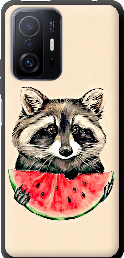 Чехол на Xiaomi 11T Енотик с арбузом (4605b-2487-42517)
