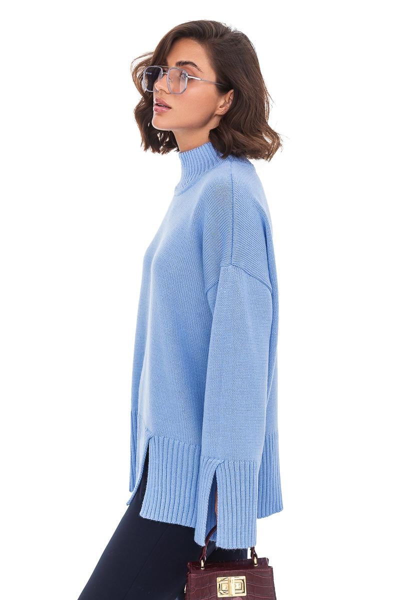 Свитер вязаный SVTR с разрезами р. 44-52 Голубой (555) - фото 6