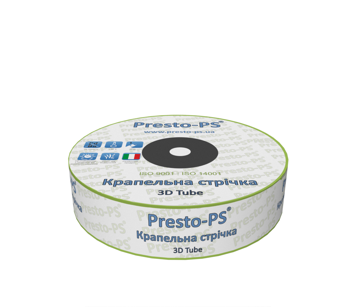 Капельная лента Presto-PS эмиттерная 3D Tube капельницы через 15 см расход 1,38 л/ч 500 м (3D-7-15-500)