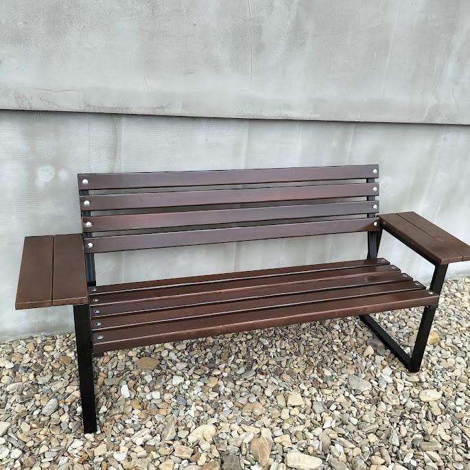 Скамейка со спинкой и столиком-подлокотниками Лофт 260 см Орех (040077d5)