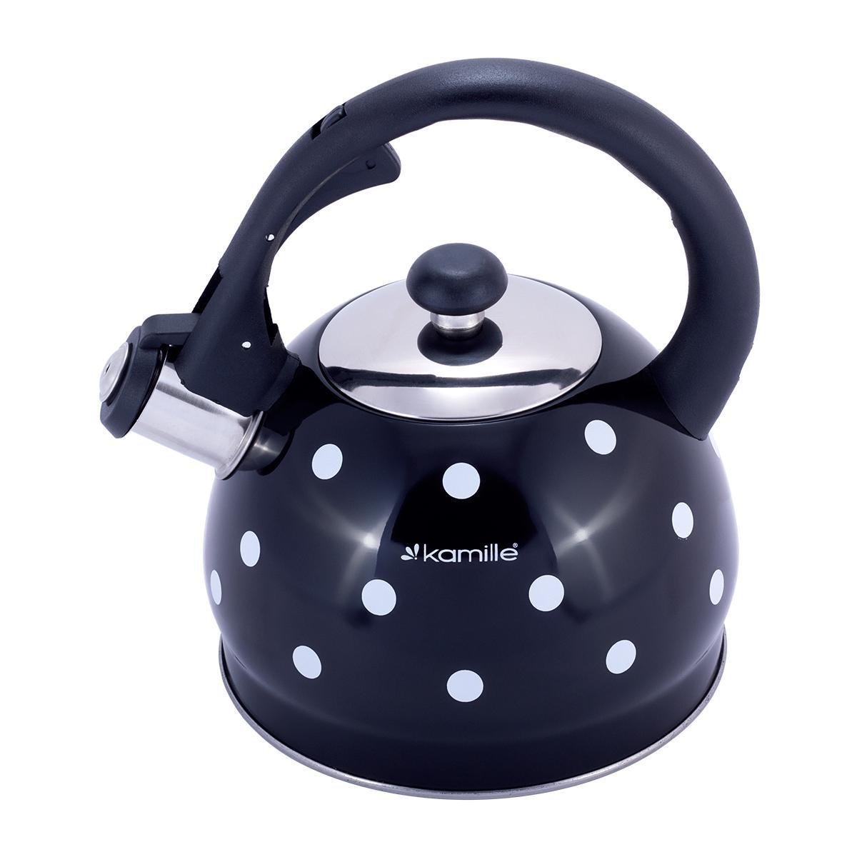 Чайник со свистком Kamille KM-1070 из нержавеющей стали в горошек 2 л Черный (150-84-1070BL) - фото 5