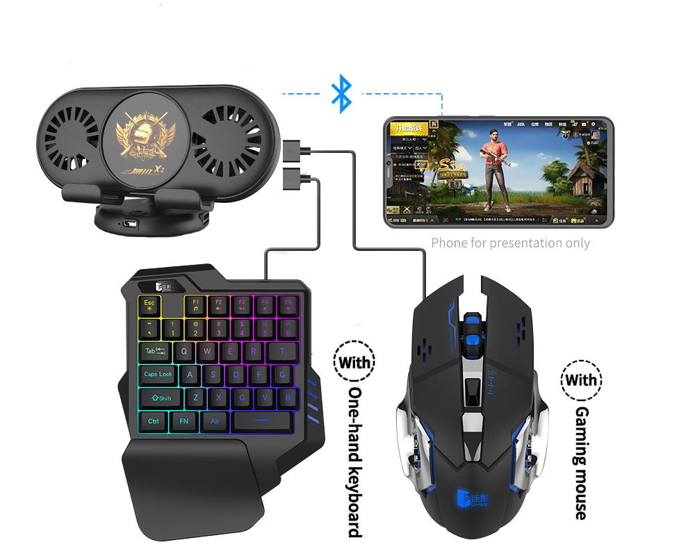 Мобильный игровой Bluetooth адаптер Union Sundy PUBG Mobile Х2 с подставкой  и охлаждением, игровой клавиатурой и мышкой