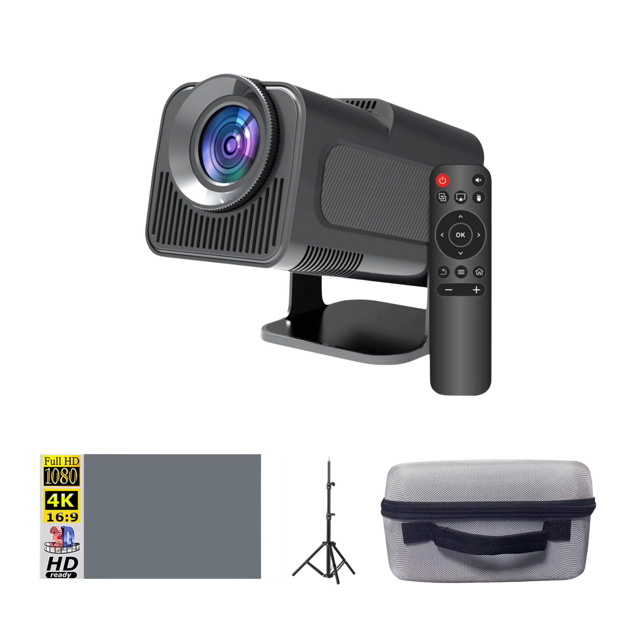 Комплект для домашнего кинотеатра проектор Magcubic HY320 mini/экран 100"/штатив 1,1 м/кейс для проектора (26426397)