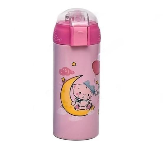 Термос-поилка детская Stenson MT-2091-50 с мишкой с трубочкой 500 мл Розовый (605716)
