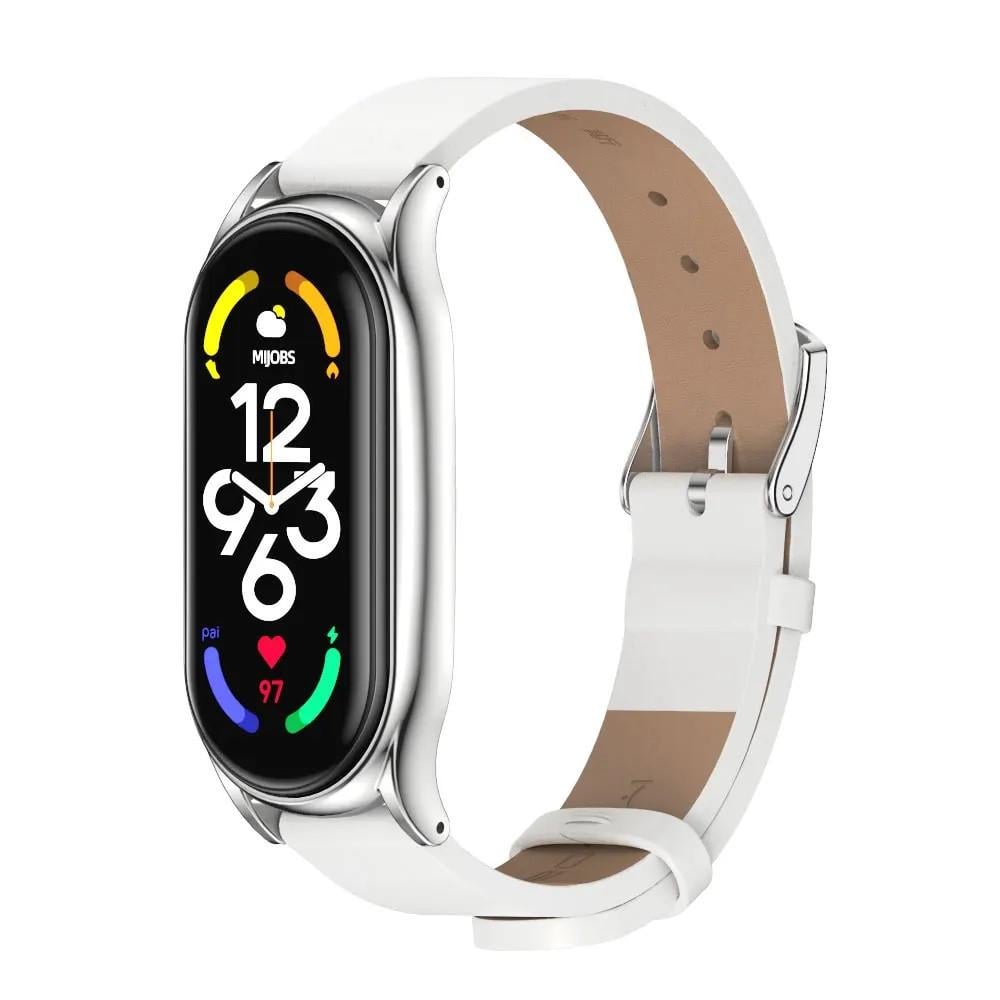 Ремешок для фитнес-браслета Xiaomi Mi Band 7 Type C кожаный Белый/Серебристый (2234746309) Ремешок для фитнес-браслета Xiaomi Mi Band 7 Type C кожаный Белый/Серебристый (2234746309)