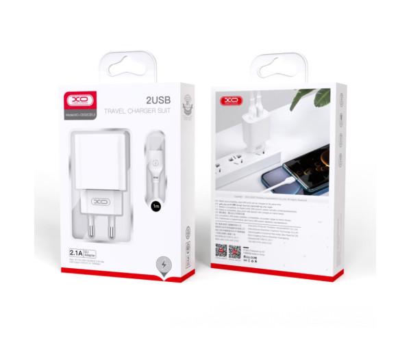 Устройство сетевое зарядное XO CE02C 2USB с кабелем lightning 2,1A 1 м White - фото 3 Устройство сетевое зарядное XO CE02C 2USB с кабелем lightning 2,1A 1 м White - фото 3