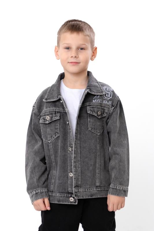 Куртка джинсова для хлопчика на ґудзиках з накладними кишенями Носи Своє 140 см Графітовий (18127)