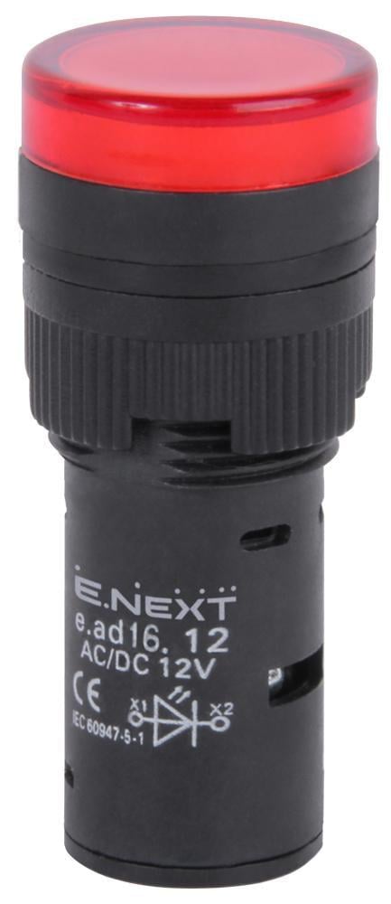 Лампа сигнальна E.NEXT e.ad16.12.red 16 мм LED 12 V АС/DC Червоний (s009010)