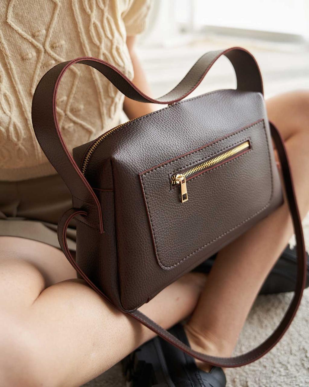 Женская сумка Welassie Фрея из экокожи с двумя ремнями Шоколадный (12005)