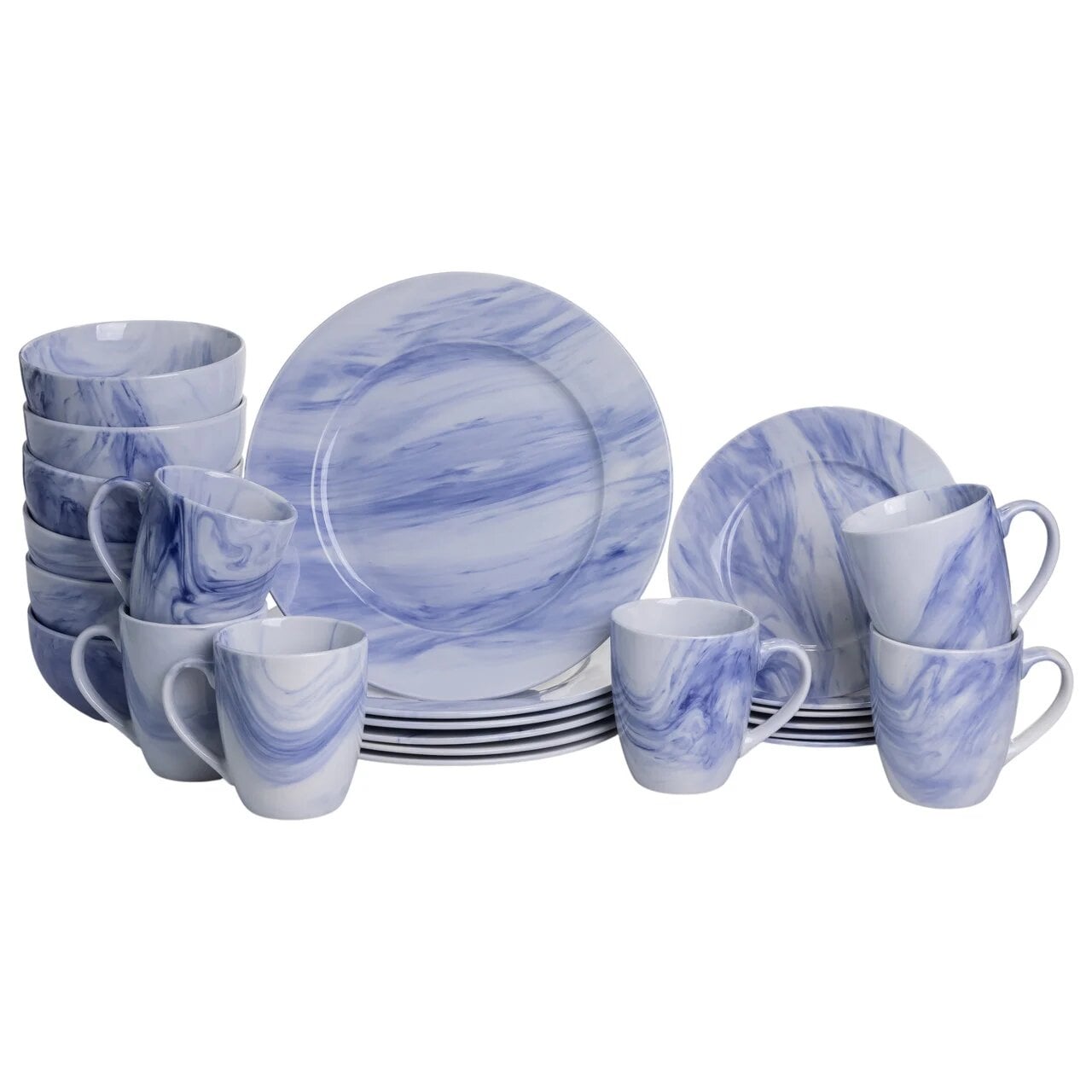 Столовый набор посуды YIWU Marble Clara фарфор 6 человек 24 пр. Синий (MD-24-3B)