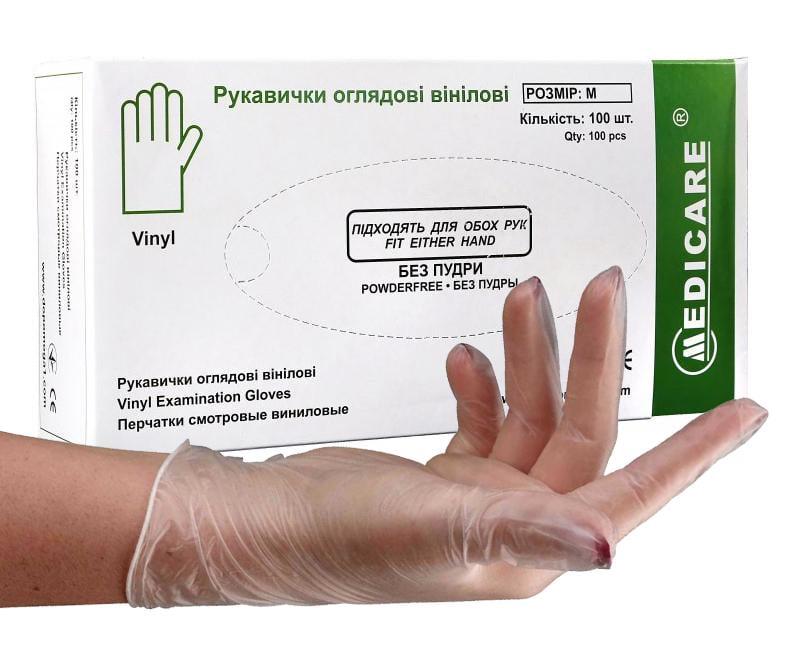 Рукавички Medicare вінілові неопудрені 100 шт. M Прозорий - фото 1 Рукавички Medicare вінілові неопудрені 100 шт. M Прозорий - фото 1