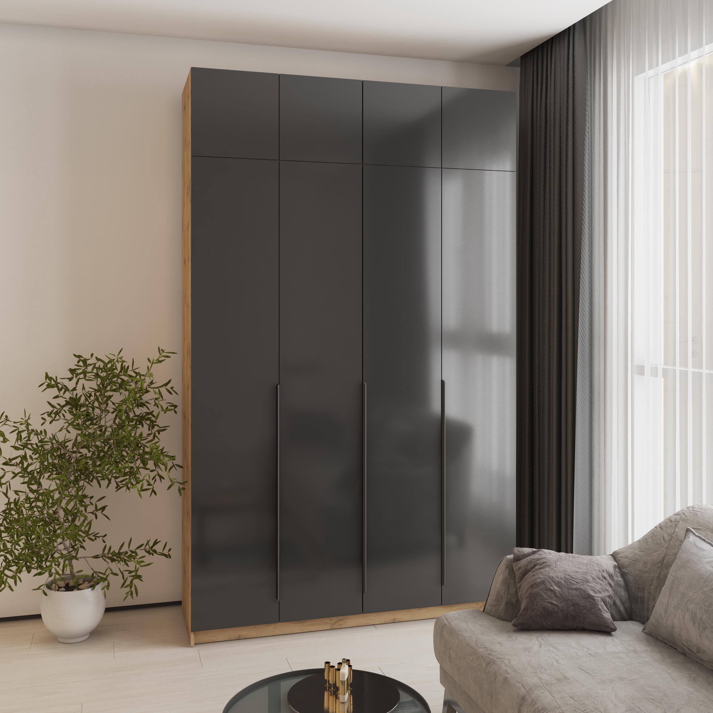 Шкаф 4-дверный с антресолью MebelStar Оскар Gloss BL-B 4 дополнительных полки 160x52x260 см Дуб тахо/Черный (MBS-5542)
