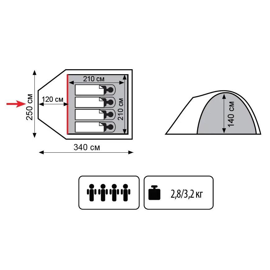 Намет двошаровий Totem Chinook TTT-017 чотиримісний з тамбуром (iz12930) - фото 2