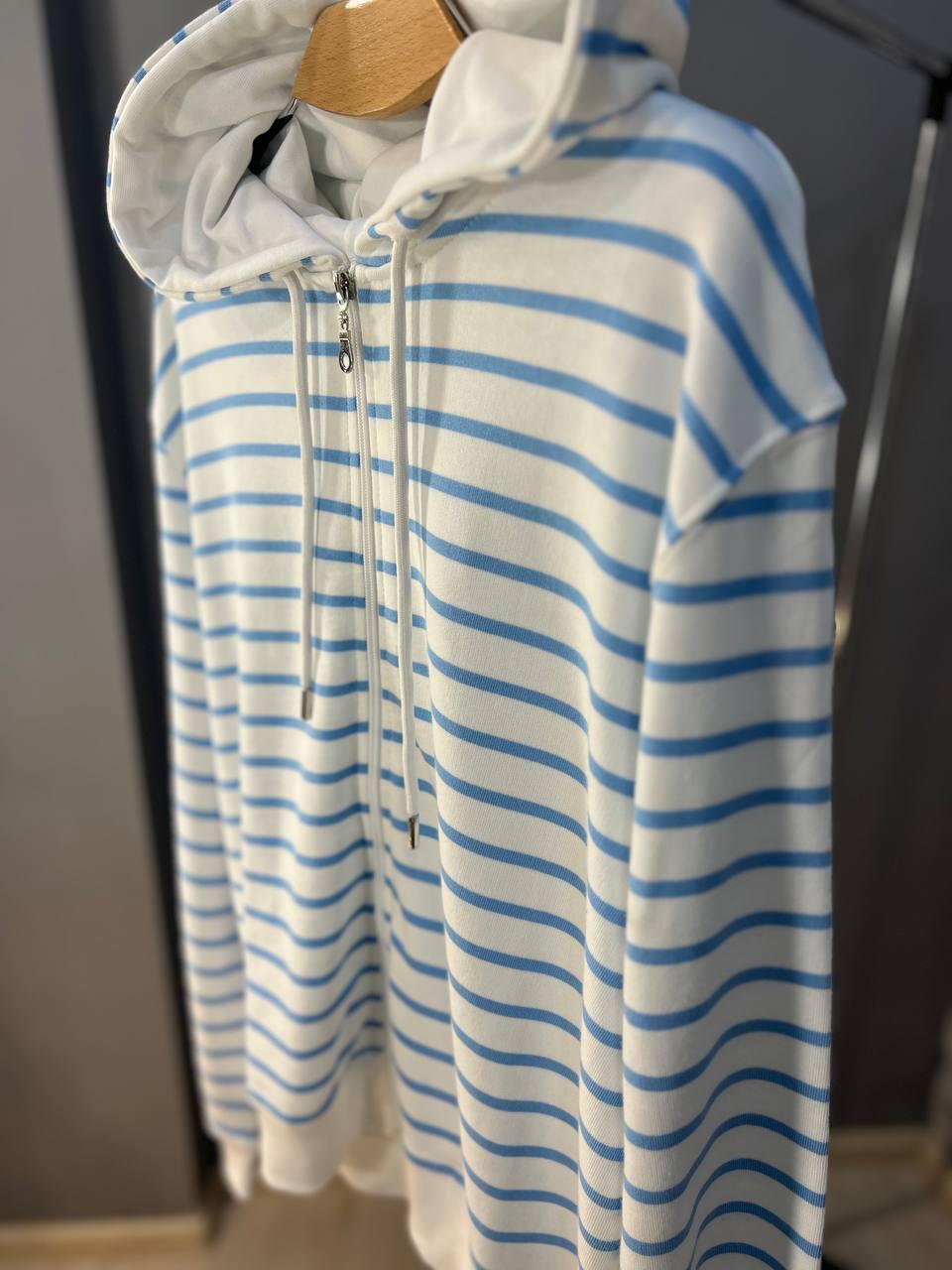 Толстовка жіноча PEPPER MINT 24-01 в смужку на блискавці з капюшоном OS Блакитний (1376) - фото 2 Толстовка жіноча PEPPER MINT 24-01 в смужку на блискавці з капюшоном OS Блакитний (1376) - фото 2