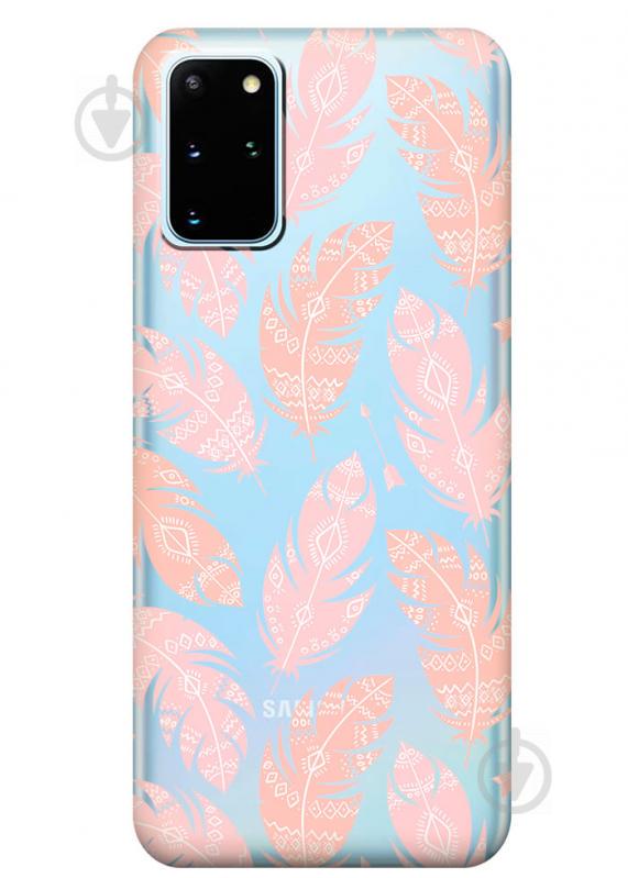 Прозрачный силиконовый чехол iSwag для Samsung Galaxy S20 Plus Розовые перья (M1067)