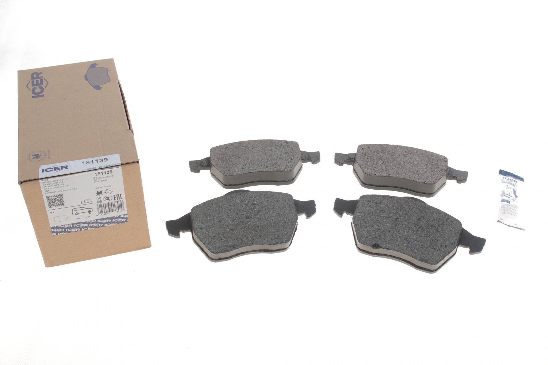 Колодки тормозные передние ICER Ford Galaxy 95-15/Seat Alhambra 96-10/VW Sharan 95-10 (181139 ICER)