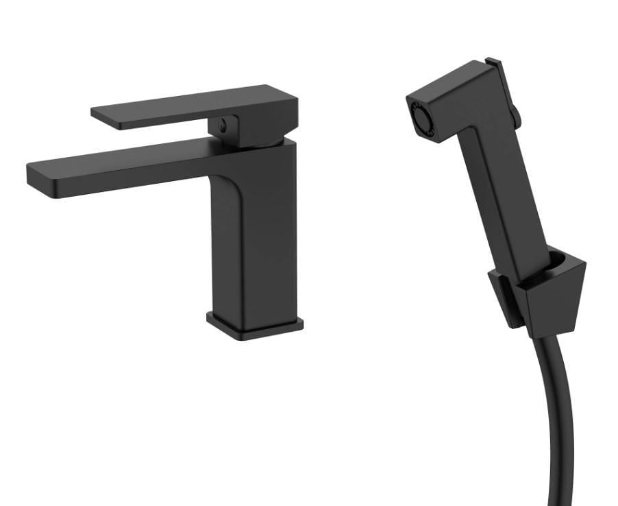 Смеситель для раковины с гигиеническим душем Qtap Gemini QTGEM272BLM45690 Black Matt (56002)