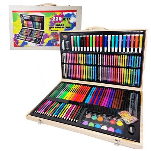 Художественный набор для рисования на 220 предметов в деревянном кейсе (4616)
