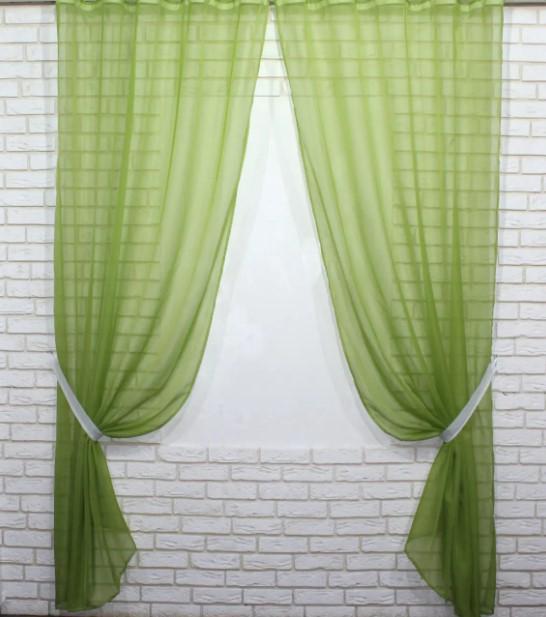 Комплект штор в гостиную/спальню шифон 1,5x2,6 м 2 шт. Оливковый (006дк)