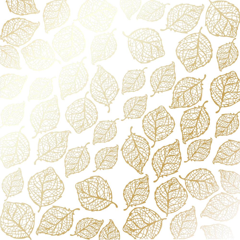 Лист бумаги односторонний Golden Delicate Leaves с фольгированием 30,5х30,5 см White