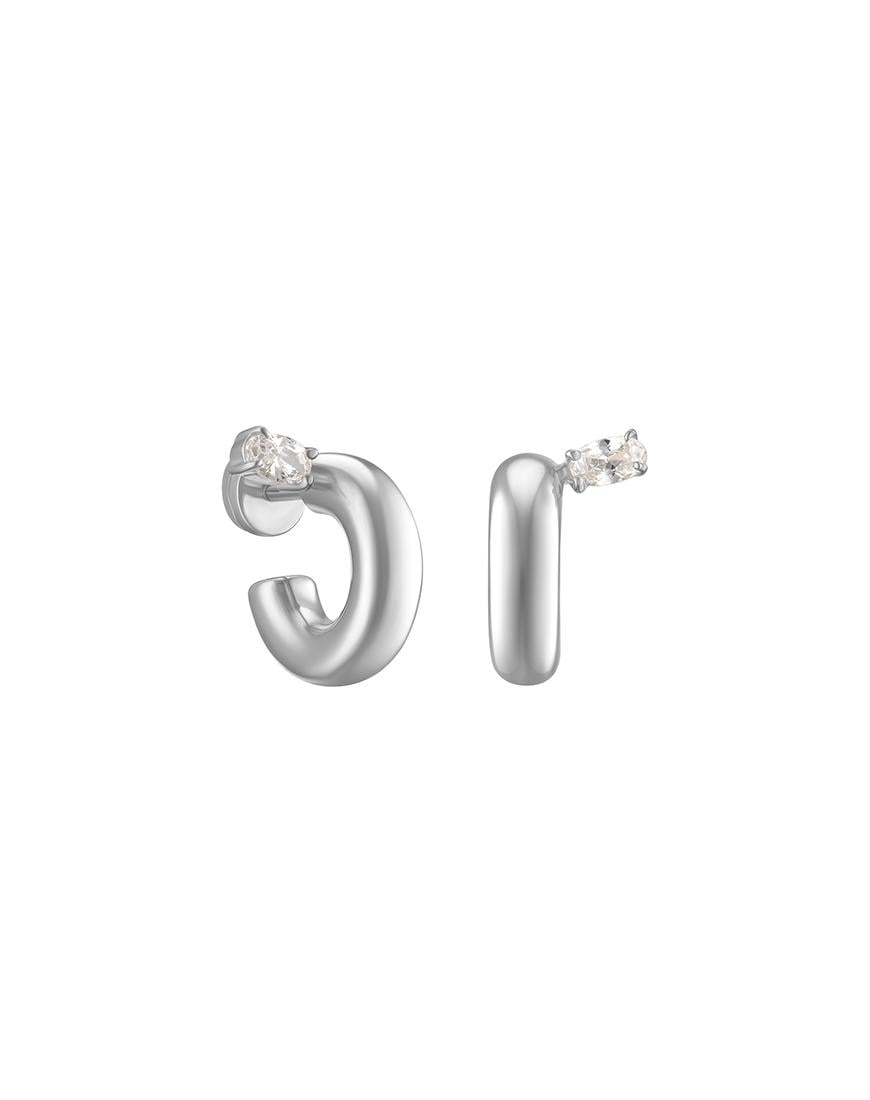 Сережки Hoops w.Zircon жіночі RIMMART JEWELRY срібні One size