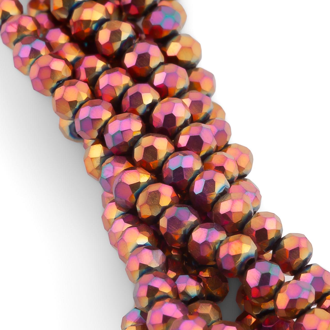 Бусины хрустальные на нитке в форме ронделя с огранкой 44 см 3х2 мм 175 шт. Красное золото (БС0302а45)