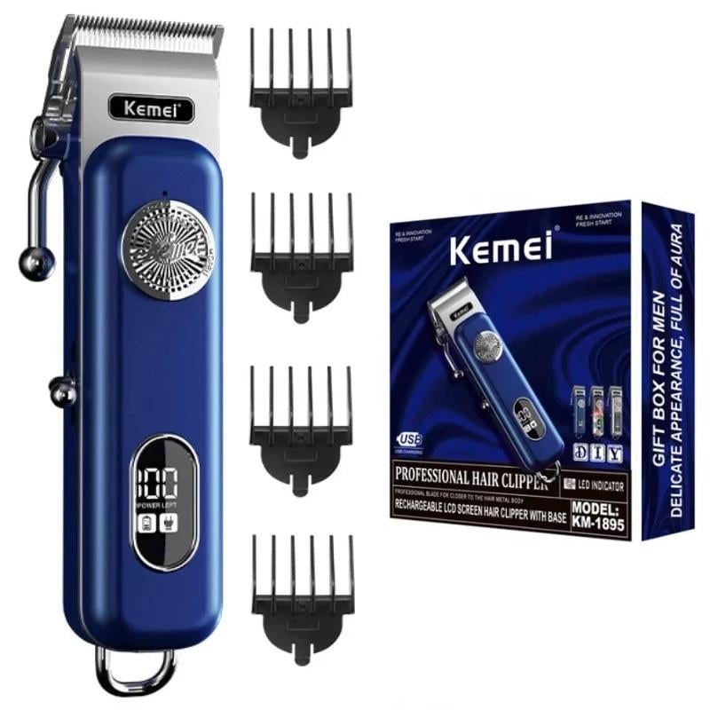 Машинка для стрижки волос Kemei Km-1895 4 насадки Синий