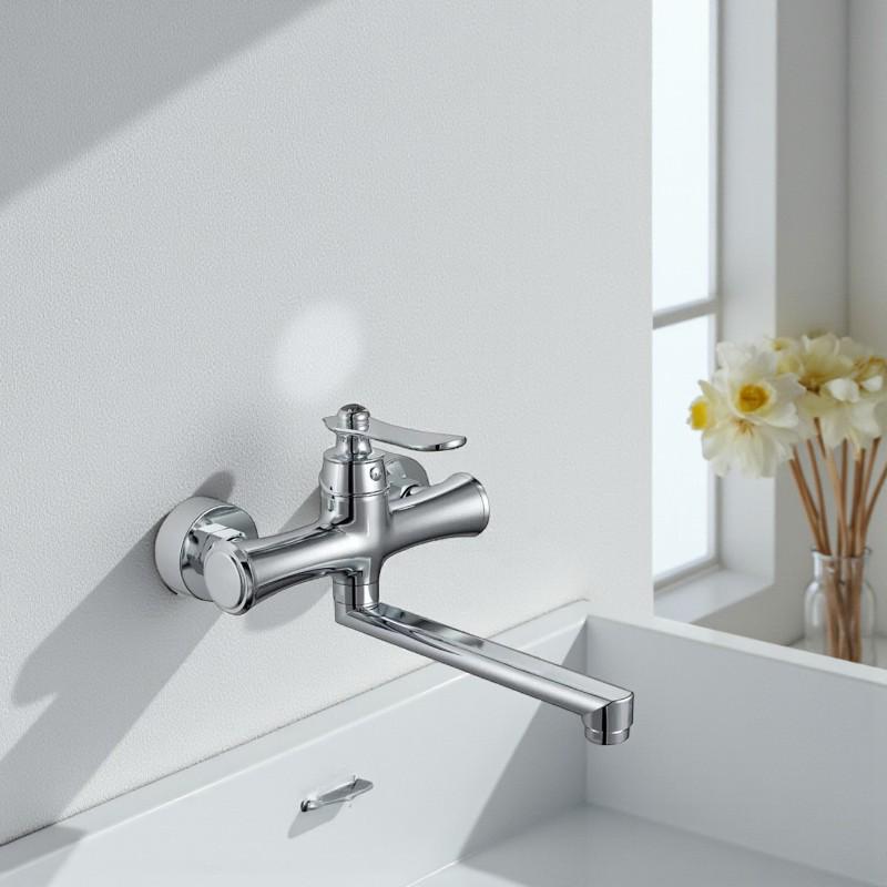 Смеситель для кухни Cron DIAMOND из стены однорычажный цинковый сплав Хром (b-CR0811) - фото 2 Смеситель для кухни Cron DIAMOND из стены однорычажный цинковый сплав Хром (b-CR0811) - фото 2