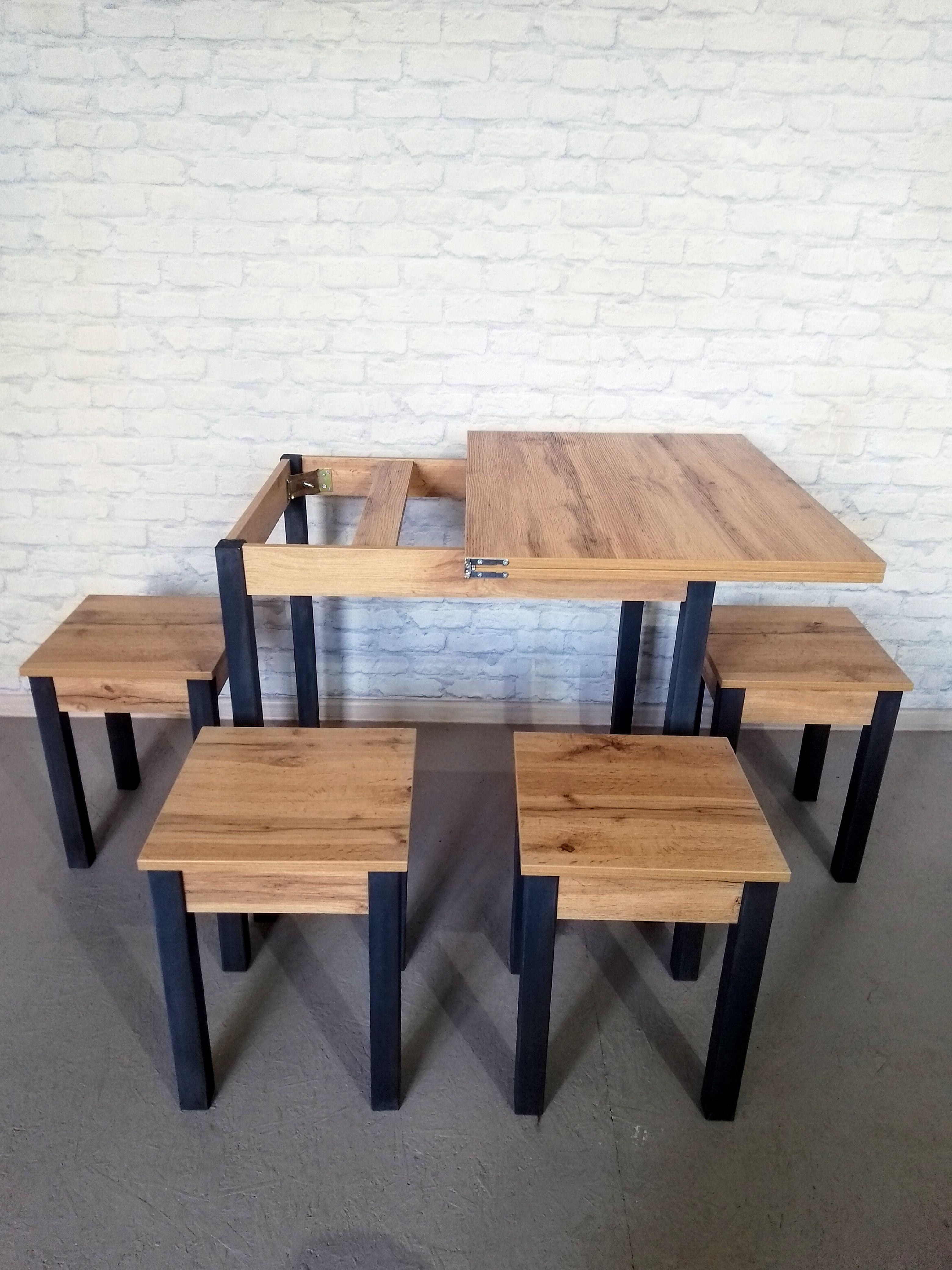 Обеденный стол раскладной и 4 табурета Вента ножки деревянные 80х60х75 см/34х34х45 см Дуб аппалачи/Графитовый (0018) - фото 4 Обеденный стол раскладной и 4 табурета Вента ножки деревянные 80х60х75 см/34х34х45 см Дуб аппалачи/Графитовый (0018) - фото 4