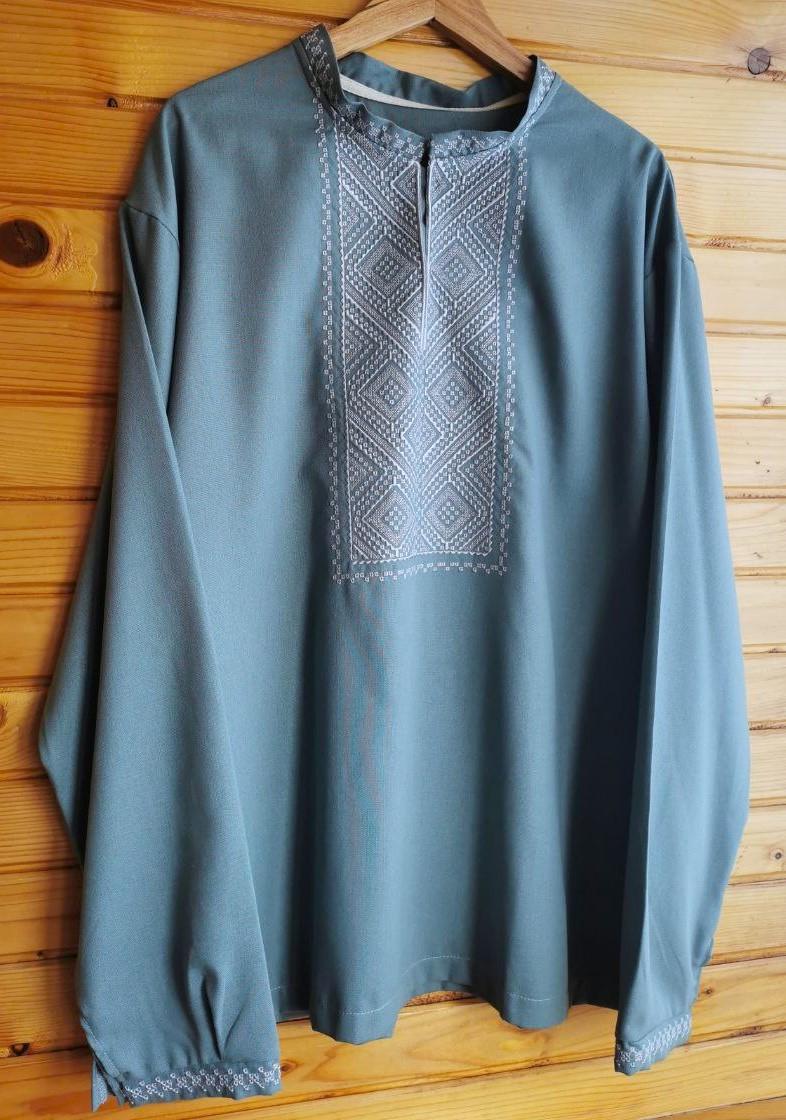 Вышиванка мужская из льна полынь с длинным рукавом 4XL (2299930677) - фото 3 Вышиванка мужская из льна полынь с длинным рукавом 4XL (2299930677) - фото 3