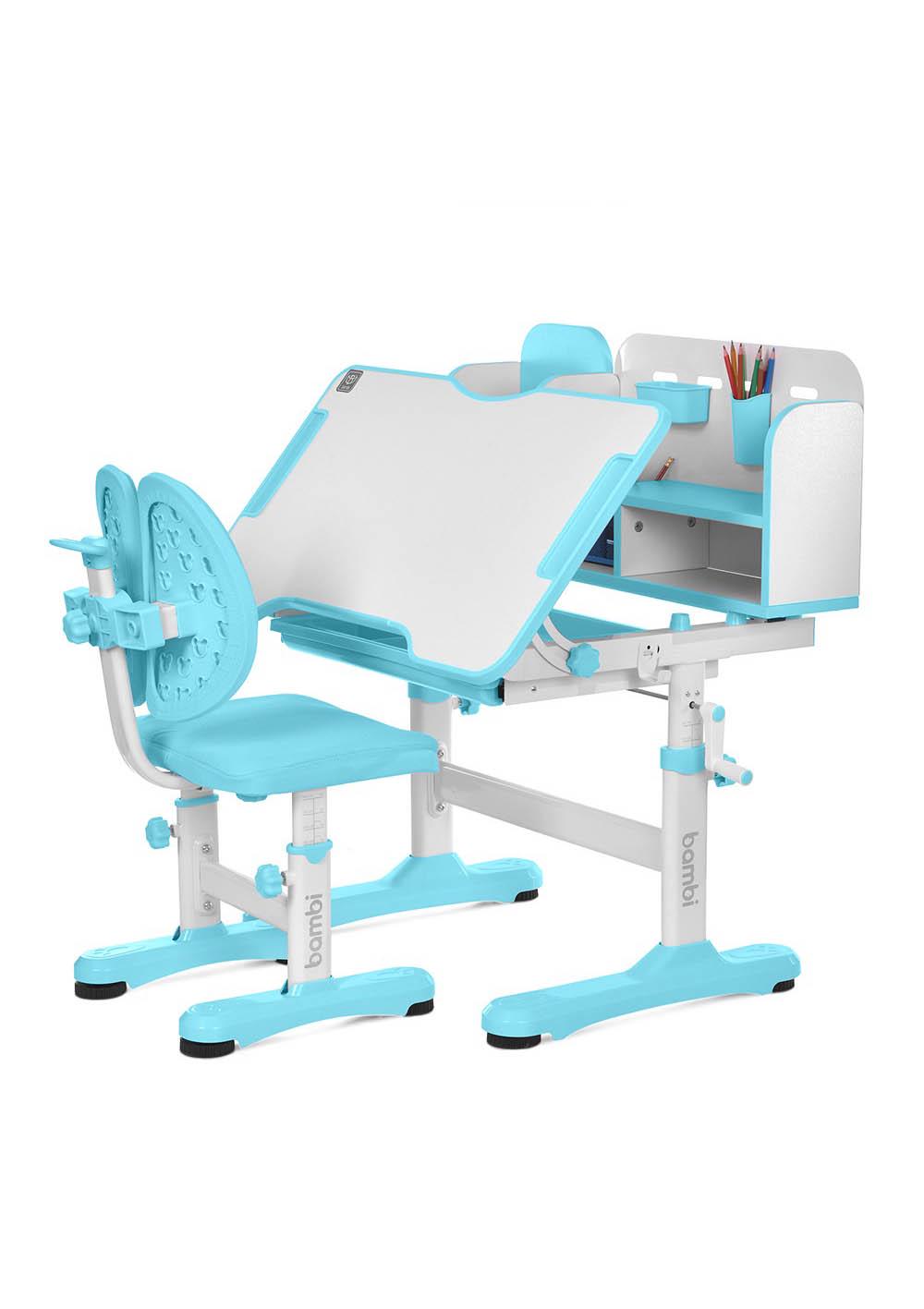 Парта с надстройкой и полкой высота регулируется Bambi Бело-голубой M (4804-4) - фото 4