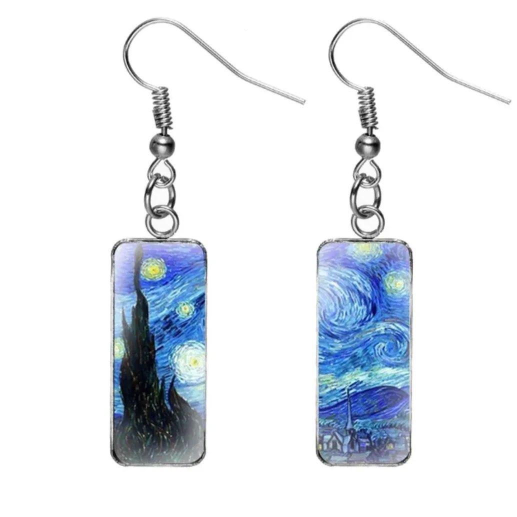 Сережки з вставкою за мотивами картини Ван Гога Зоряна ніч (00098)